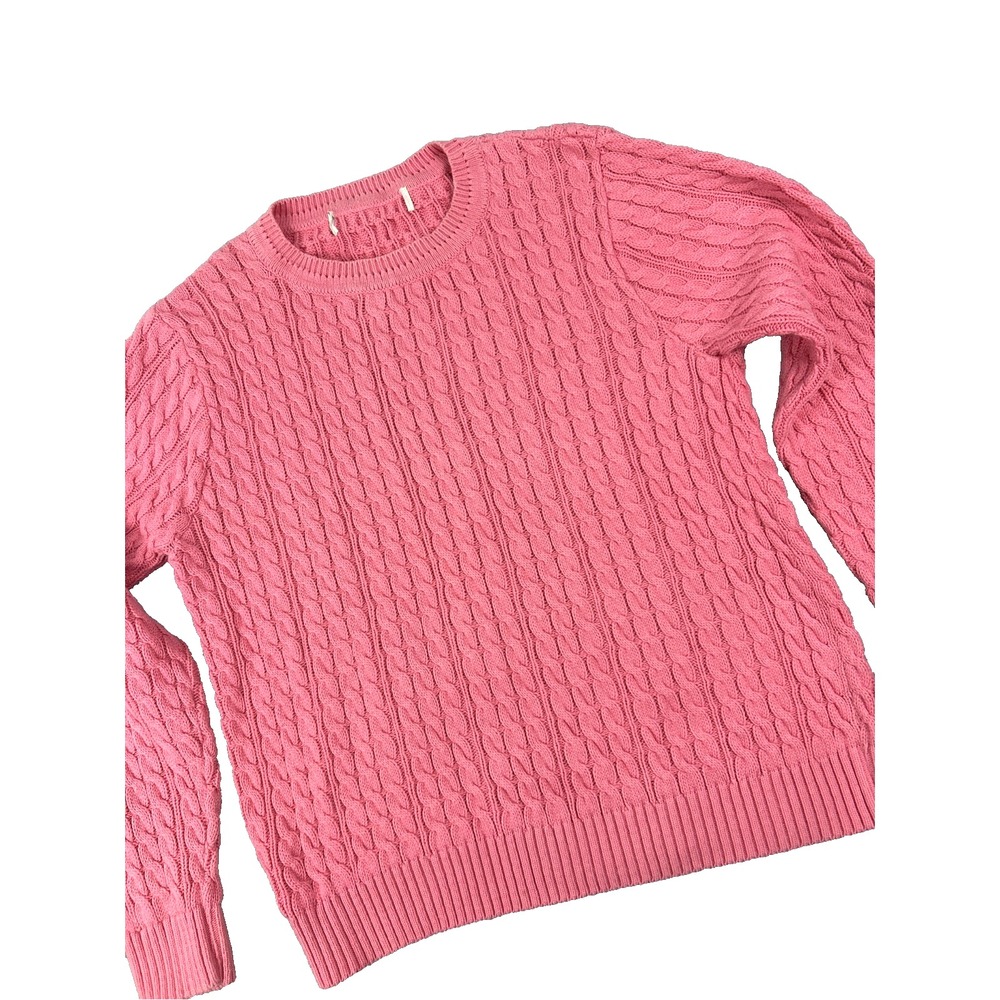 Women's M Cable‎ Knit Sweater Pink Cotton Blend Preppy Classic Clean Girl